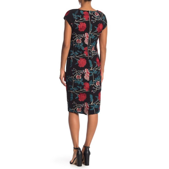 SOLD ECI Black Floral Embroidery Midi Dress Sz 6 - Picture 2 of 8